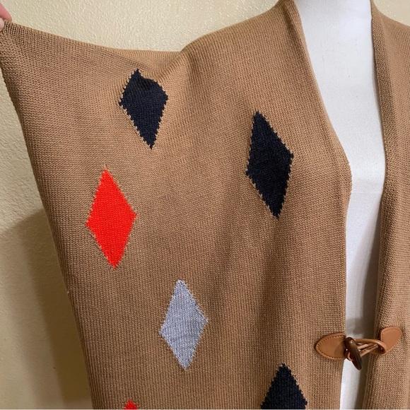 Trina Turk Merino Wool Diamond Print Poncho - Picture 2 of 9